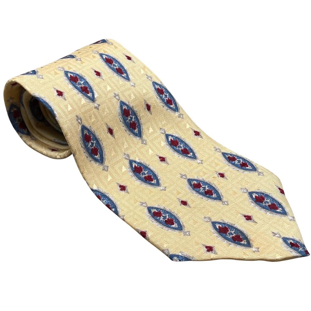 Meeting Street 100% Silk Tie Classic Yellow Blue Red Abstract Pattern 59x4